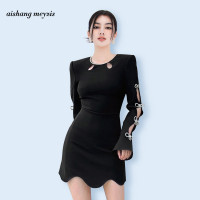 高級感輕奢黑色洋裝跨年戰袍女裝設計感鏤空氣質禦姐顯瘦禮服裙 高級感輕奢黑色洋裝跨年戰袍女裝設計感鏤空氣質禦姐顯瘦禮服裙