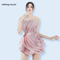 越南小眾品牌粉紅抹胸禮服荷葉邊粉紅吊帶小個子名媛度假洋裝夏 越南小眾品牌粉紅抹胸禮服荷葉邊粉紅吊帶小個子名媛度假洋裝夏