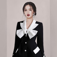 黑色小禮服2024早春新款黑白撞色氣質復古名媛高級感收腰洋裝女 黑色小禮服2024早春新款黑白撞色氣質復古名媛高級感收腰洋裝女