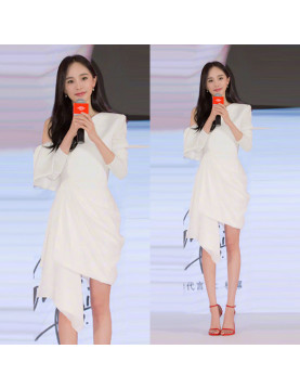 美姿優品服飾 - 白色小晚禮服裙女平時可穿正式場合年會主持人單肩連身裙