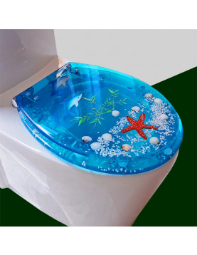 馬桶蓋 UVO型家用通用老式抽水樹脂馬桶圈加厚坐便器蓋廁所板配件-藍色海豚