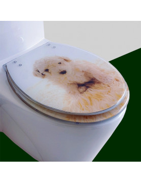 可爱卡通树脂马桶盖通用厕所盖板家用缓降静音加厚老式坐便圈配件-比熊犬