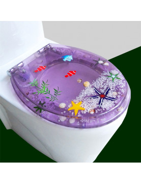 馬桶蓋 UVO型家用通用老式抽水樹脂馬桶圈加厚坐便器蓋廁所板配件-淺紫海星