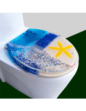 馬桶蓋 UVO型家用通用老式抽水樹脂馬桶圈加厚坐便器蓋廁所板配件-藍色海星