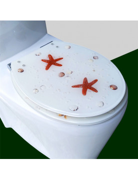 馬桶蓋 UVO型家用通用老式抽水樹脂馬桶圈加厚坐便器蓋廁所板配件-乳白海星