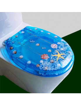 馬桶蓋 UVO型家用通用老式抽水樹脂馬桶圈加厚坐便器蓋廁所板配件-藍色乾花