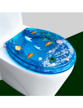馬桶蓋 UVO型家用通用老式抽水樹脂馬桶圈加厚坐便器蓋廁所板配件-藍色海豚小魚