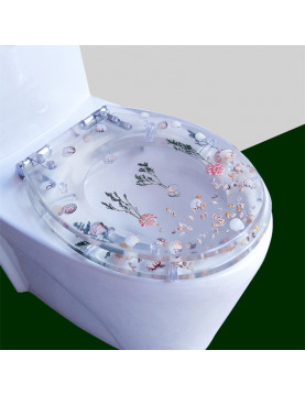 馬桶蓋 UVO型家用通用老式抽水樹脂馬桶圈加厚坐便器蓋廁所板配件-透明水草