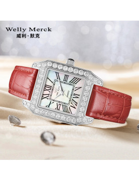 WellyMerck - 女裝水晶方形腕錶