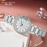 WellyMerck - 銀色不鏽鋼鑲鑽女錶