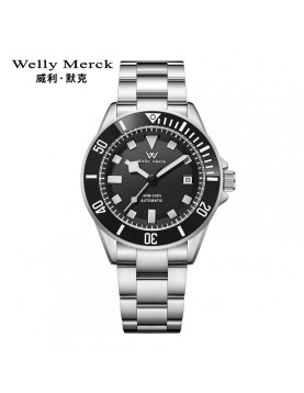 Welly Merck - 085男款银色钢带银壳手表