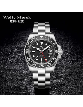 WellyMerck - 093男款銀色鋼帶手錶