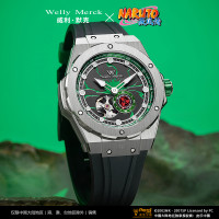 Welly Merck - 疾风传卡卡西机械款黑色胶带银色壳绿色面手表 Welly Merck - 疾风传卡卡西机械款黑色胶带银色壳绿色面手表