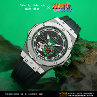 Welly Merck - 疾风传卡卡西机械款黑色胶带银色壳绿色面手表 Welly Merck - 疾风传卡卡西机械款黑色胶带银色壳绿色面手表