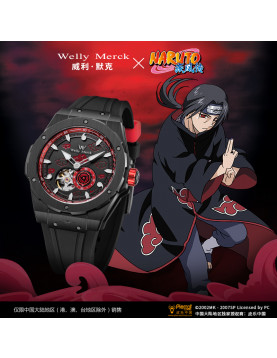 Welly Merck - 疾风传鼬机械款黑色胶带黑色壳红色面手表